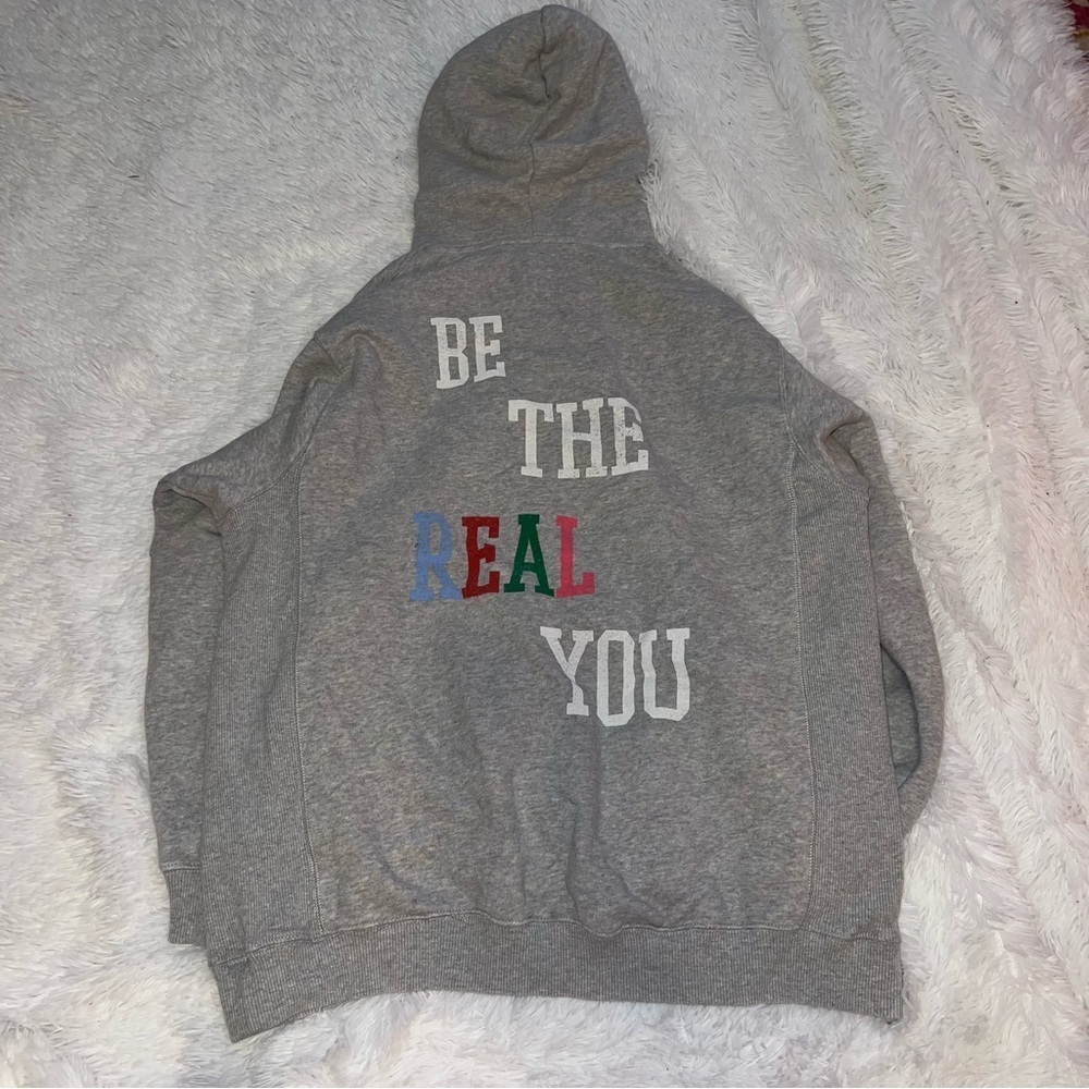 Aerie Gray Graphic Hoodie Sweatshirt “Be The Real You” Size Medium